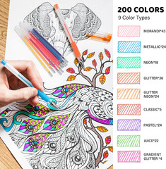200 Colors Gel Pen Refills, Glitter Neon Gel Pens Refills,Replace Cartridges fo
