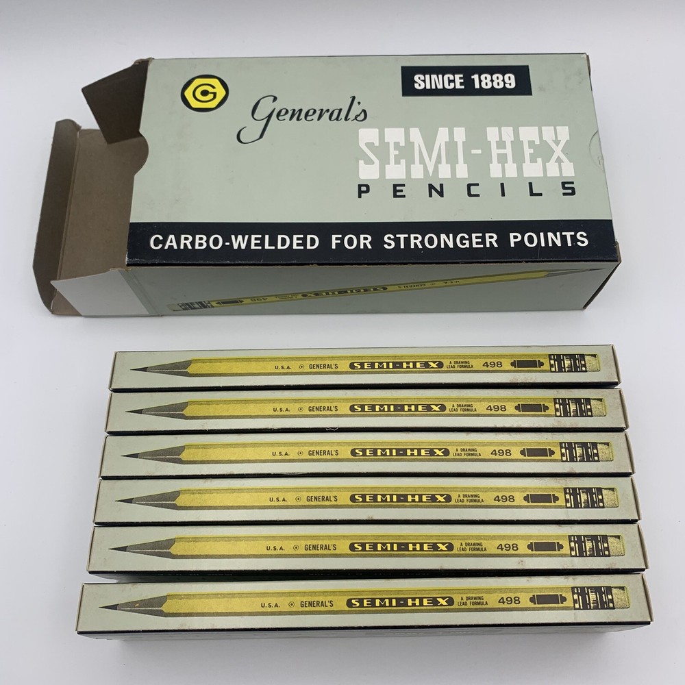 Lot of 72 Vintage General SEMI-HEX 498 Firm 2 2/4 Drawing #2 Pencils USA Unsharp