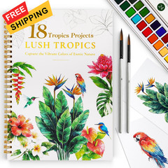 Watercolor Workbook for Beginners,18 Rich Tropics Exotic Theme, white