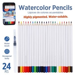24 PCS Art Pro Watercolor Pencils Refillable Water Brush Metal Case Drawing
