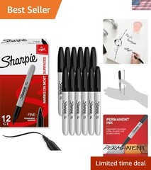 12 Count Fine Tip Black Permanent Markers – Quick-Drying & Fade Resistant