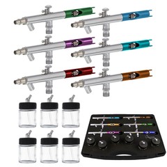 Set of 6 Siphon Dual-Action AIRBRUSH KIT Hobby Temporary Tattoo Body Art T Shirt