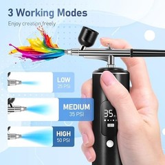 High-Pressure Airbrush Kit with Compressor, 2 Airbrushes, 6400mAh, 50PSI, 0.2/0.