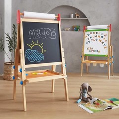 Tiny Land Easel for Kids with 2 Drawing Paper Roll, Adjustable, Natural