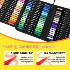 72 Colors Acrylic Paint Markers, Dual Tip with Fine Tip and Brush Tip Pens for S