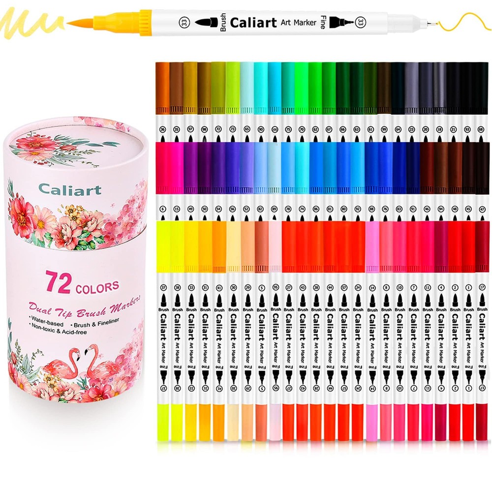 72 Colors Dual Tip Art Markers Fine Brush Pens for Adult Coloring Drawing