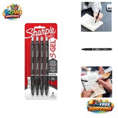 4-Pack S-Gel Fine Point Black Ink Gel Pens – Comfortable Grip, No Smudge, 0.5mm