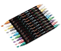 10 Color Metallic Dual Tip Marker Pens for Card Making & Rock Painting