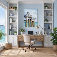 RJETZMU Seagull Ocean Wall Art Gallery Wrapped Canvas Print, Coastal Beach Se…
