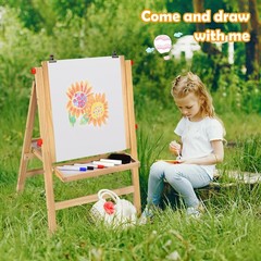 Honeyjoy Wooden Kids Easel w/ Paper Roll Double Sided Chalkboard & Whiteboard