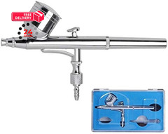 GotHobby 0.3mm Gravity Feed Dual-Action Airbrush Paint Spray Gun Kit Silver
