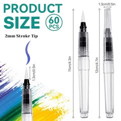 60 PCS Watercolor Brush Pens Refillable Leakproof 6 Assorted Tips Painting