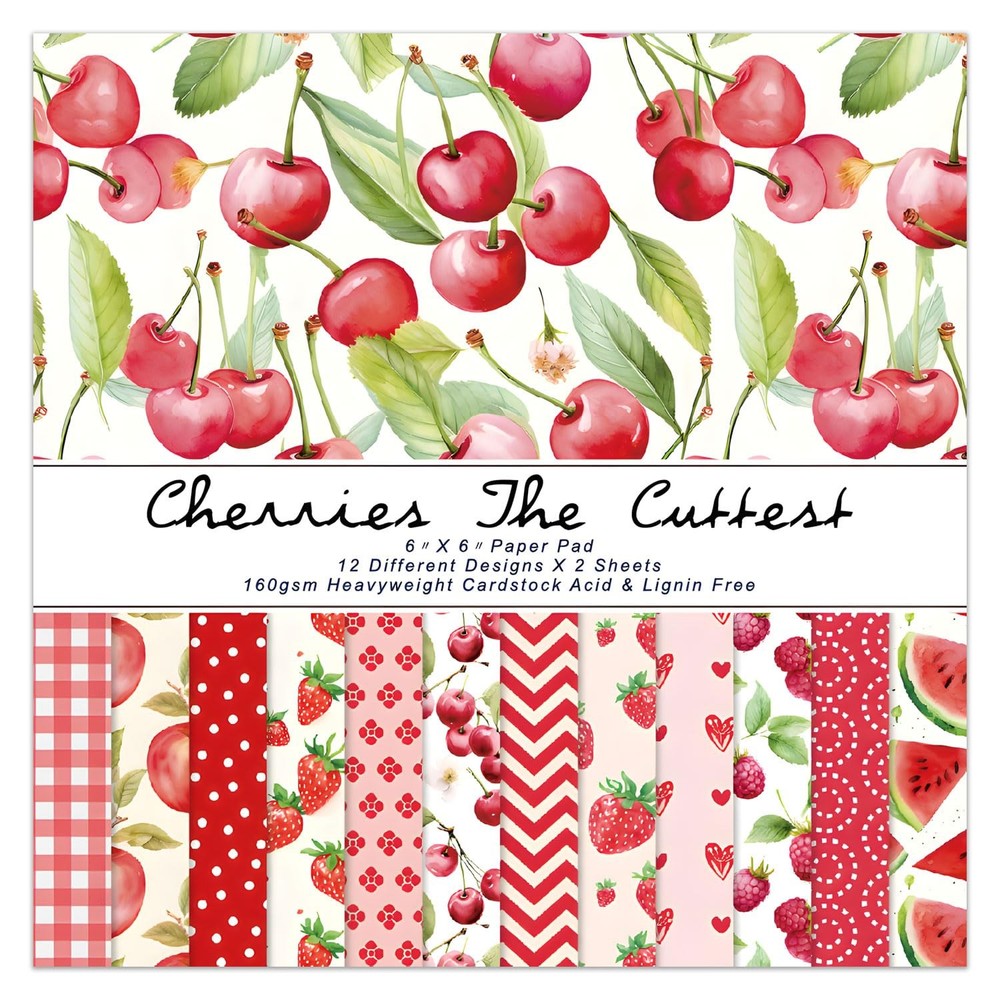 Fruit Scrapbook Paper Pad, 24 Sheets 6 x6 Inch Red Patterned Designed