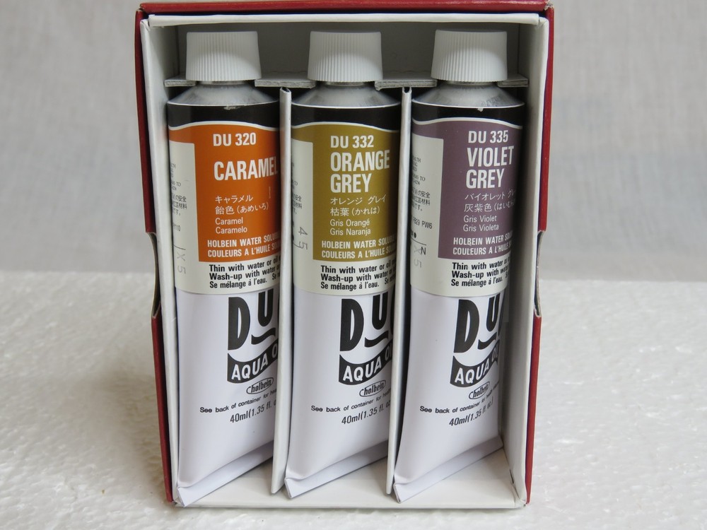 3 New Old Stock Holbein Oil Paint Duo 40ml ea 320 Caramel 332 Orange 335 Violet