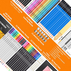 Caliart 176PCS Art Supplies Sketching Kit with 100 Sheets 3-Color Sketch Book, G