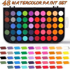 48 Color Washable Watercolor Paint Set with Refillable Brush – Art Kit for All