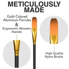 Professional Artist Paint Brush Set of 12 – 12, Black and Bronze