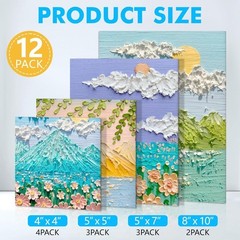 Canvas Boards for Painting 12 Pack 4×4 5×5 5×7 8×10 Inch Primed Cotton Art