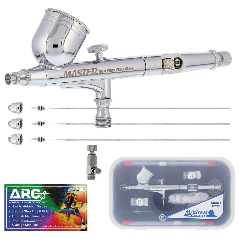 Master Airbrush G233 Performance Pro Airbrush Kit with 3 Nozzle Sets (0.2, 0….