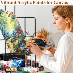 Rich Pigment Acrylic Paint Set: 24 Metallic Colors + 12 Brushes for Every Artist