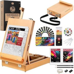 Portable Beechwood Tabletop Easel Art Set W/ Paints Brushes Storage Sketchbox US