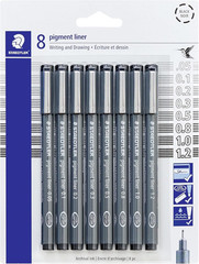 Pigment Liner Pack, Black, 8 Pens, Assorted Line Widths, 0.05Mm, 0.1Mm, 0.2Mm, 0