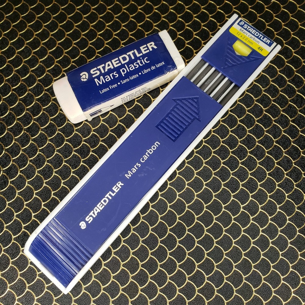 Vintage Staedtler Mars Lumograph 2mm Drawing Leads 200-4H & Mars Plastic Eraser