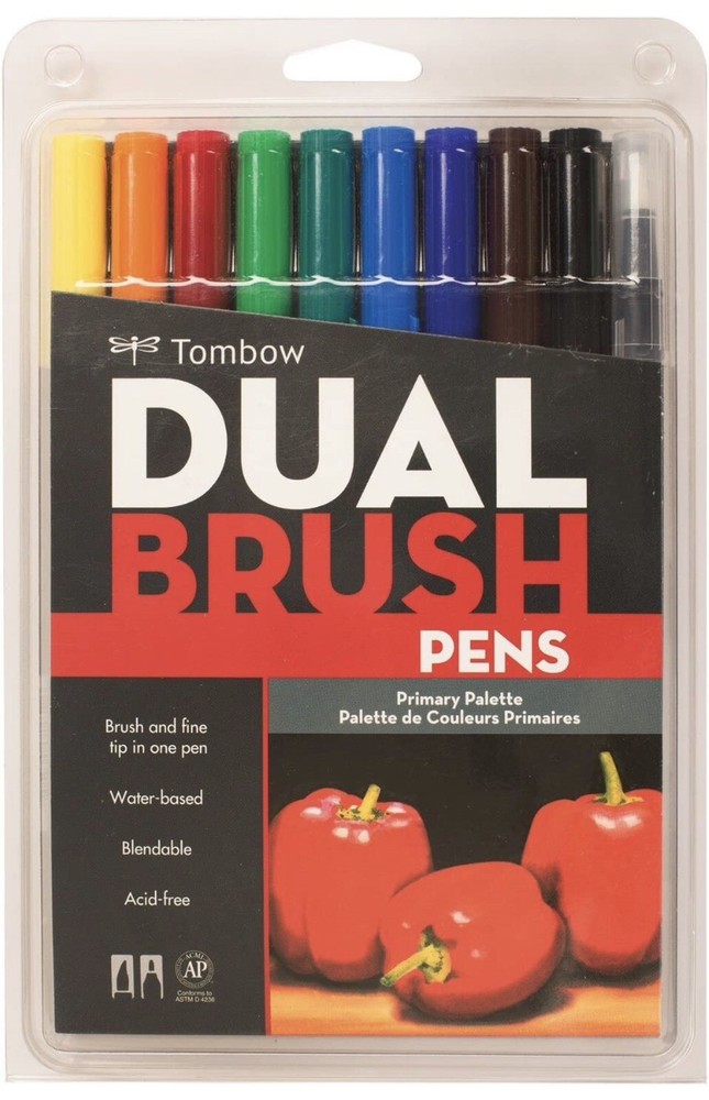 Tombow Primary Palette Dual Brush Pens – 56167 – Blendable – 10 Count -Brand New