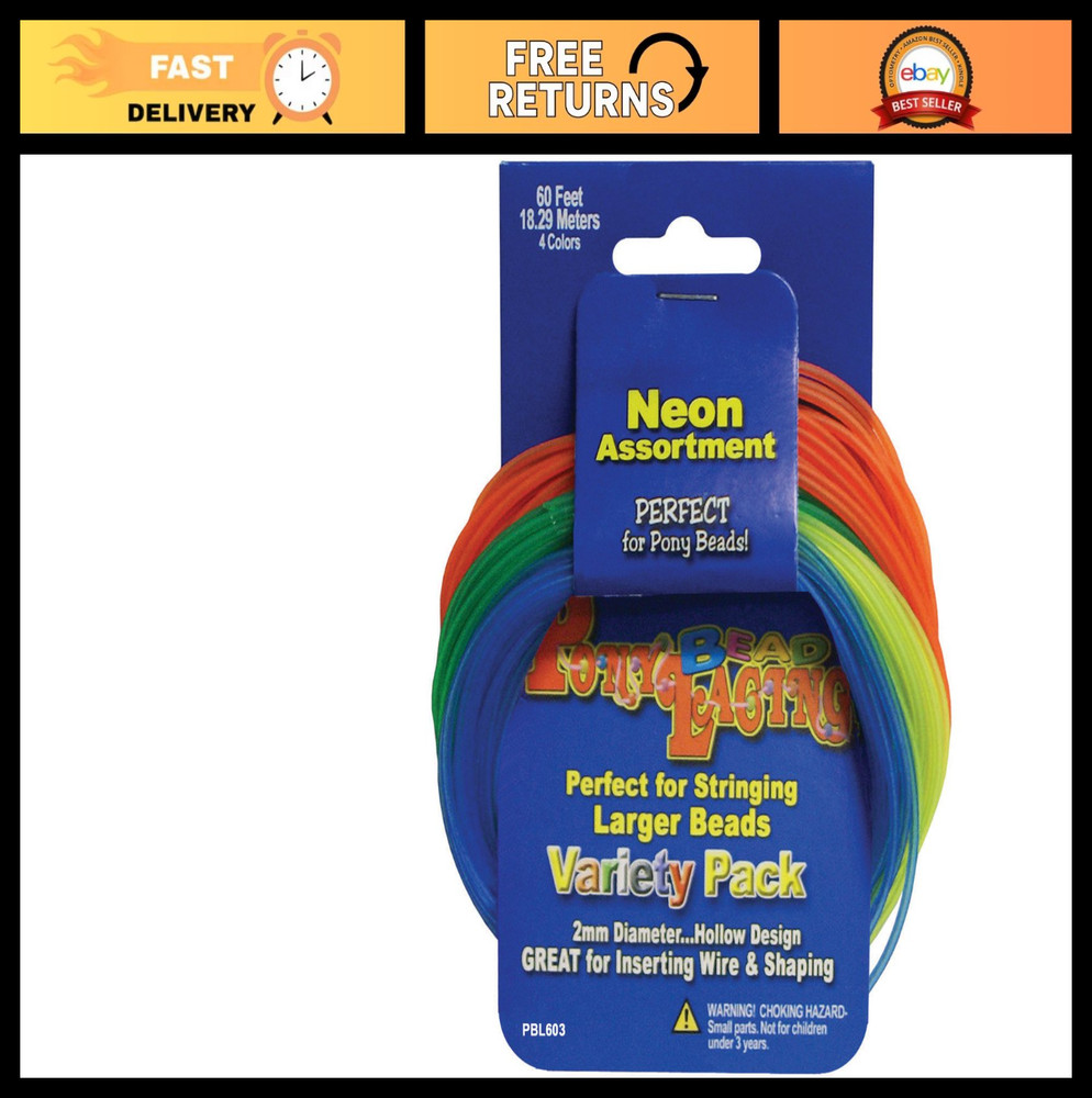 Neon Pony Bead Lacing Cord Variety Pack – 60ft Crafting Supplies for DIY Project