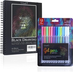 Vanli’s Hardcover Black Paper Sketchbook 12 Pack Ball Point Gel Pens Set 2
