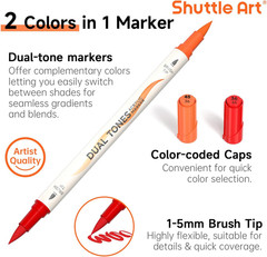 Shuttle Art 120 Colors Dual Tone Acrylic Paint Markers, 60 Pack Acrylic Paint Pe