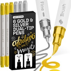 Gold & Silver Acrylic Paint Pens – Dual Tip Markers – Brush & Fine Tip Paint …
