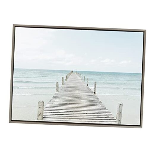 Sylvie Wooden Pier on the Beach Framed Canvas Wall Art by Amy 38L” x 28W” Gray
