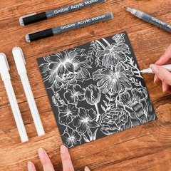 Grabie Black & White Extra Fine Tip Acrylic Paint Marker Set, 6 Black,