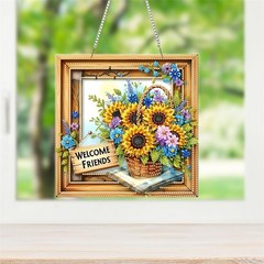 C’eitura DIY Diamond Art Kit Sunflower Welcome Friends Sign,5D Rhinestone Pai…