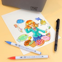 Kuretake ZIG Real Brush + MANGAKA: 39-Color Deluxe Kit with Pouch