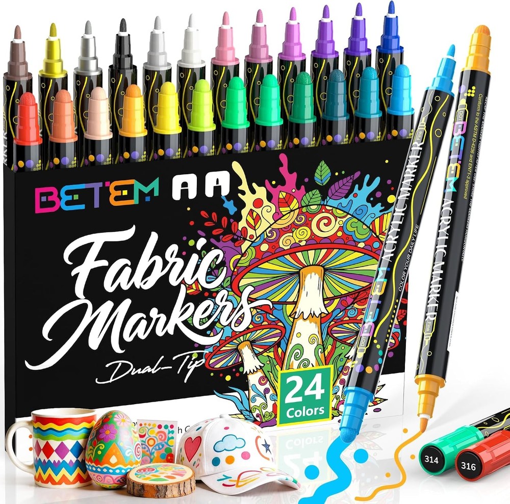 Acrylic Paint Pens Betem 24 Colors Dual Tip Fabric Wood