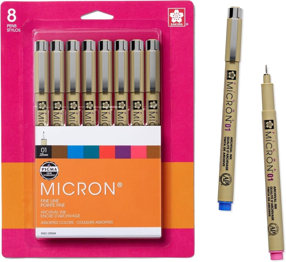 Sakura Pigma Micron PN Pens, .45mm, Assorted Colors – Set of 8