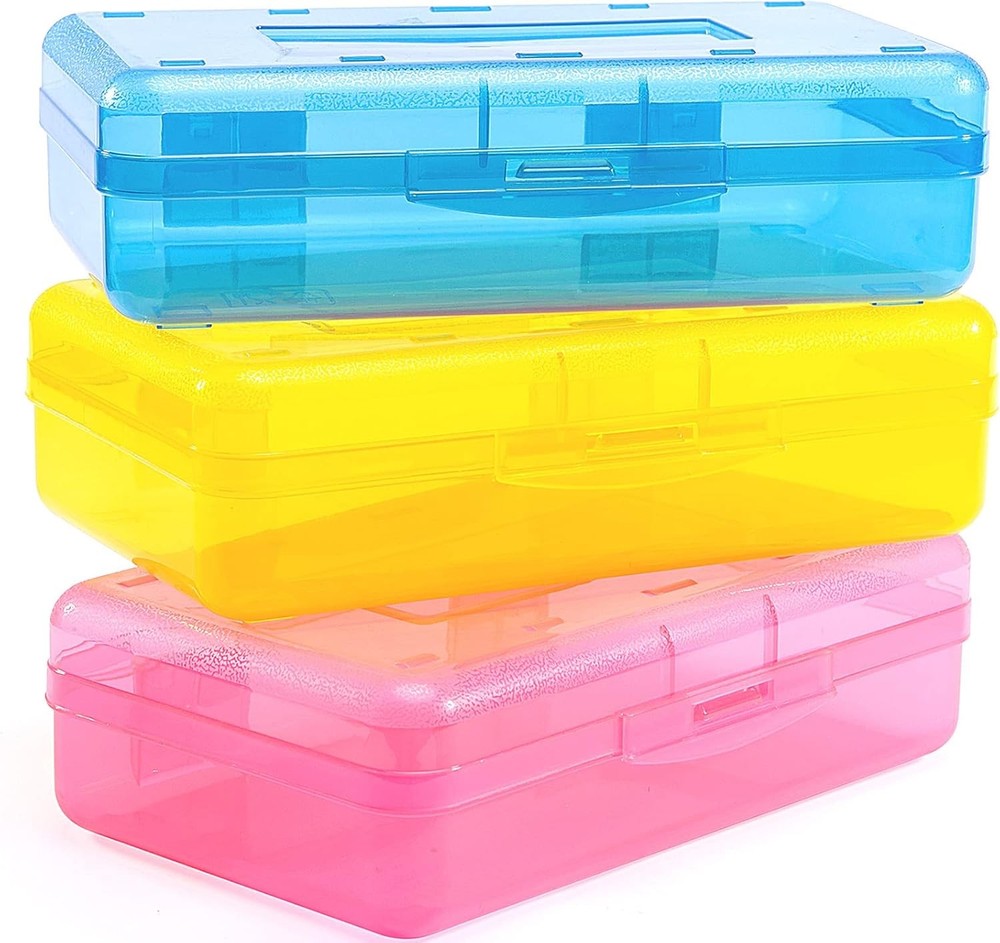 Sooez 3 Pack Pencil Case, Large Hard Pencil Box Bulk, Clear Crayon Box Marker Pe