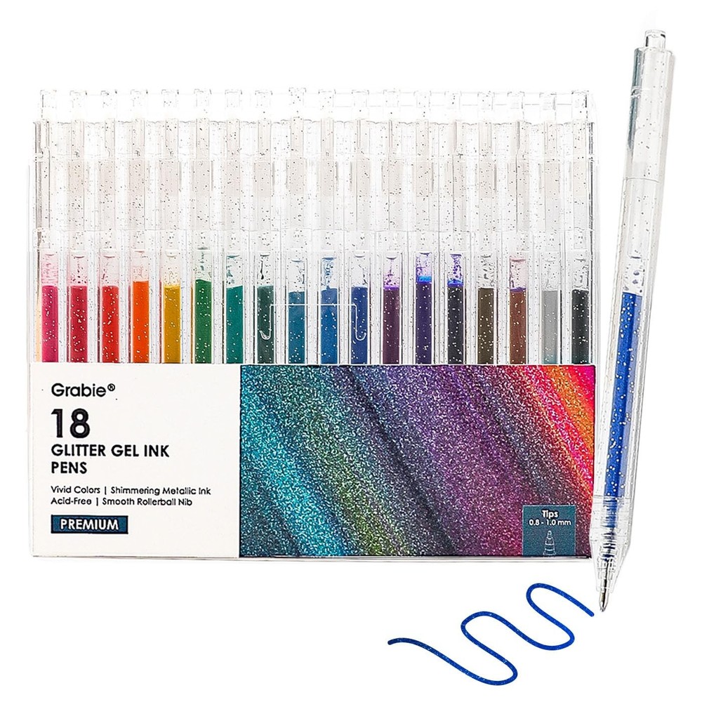 Glitter Gel Pens, 18 Colors Glitter Gel Pens Set, Retractable Sparkle Gel Ink…