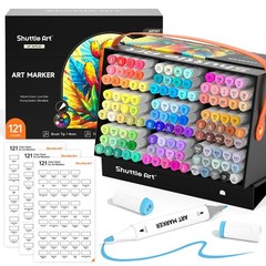 Brush Tip Alcohol Markers, Dual Tip Brush & Fine Tip Art Marker Set, 121 Colo…