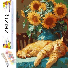 Paint by Numbers Kit for Adults Beginners,12×16 Cat Sunflower Paint by Number…