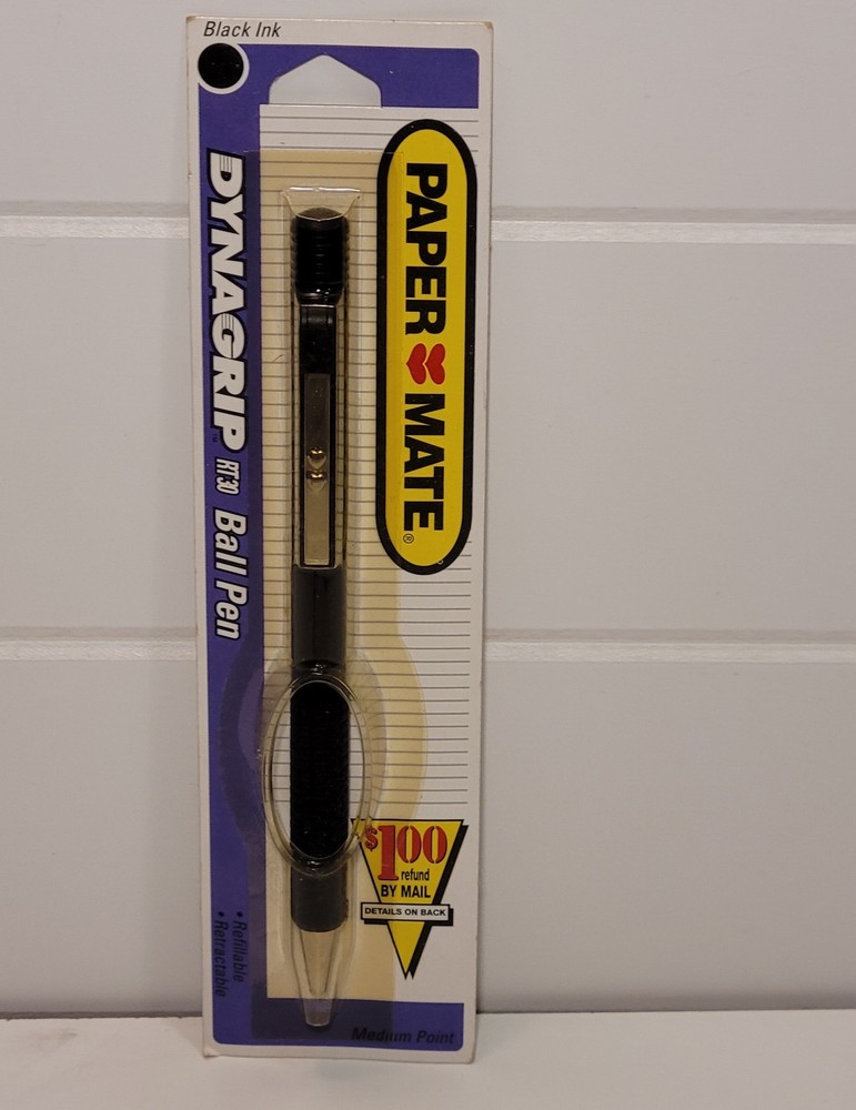 NEW Vintage Paper Mate Dynagrip RT30 Ball Pen Medium Point Black Ink Two Heart
