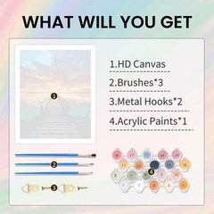 Beach Paint by Number Adult, Canvas Paint by Numbers for Adults Sunrise 20x16in