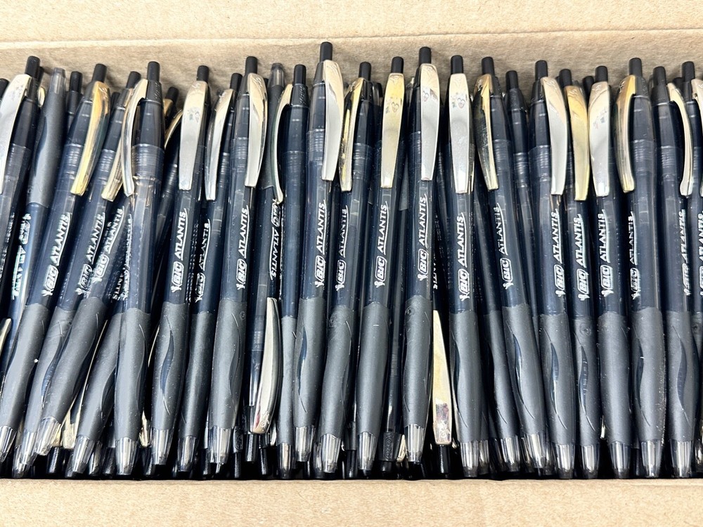 50 Bic Atlantis Retractable Ballpoint Pen BLACK Medium 1mm NEW Atlantis Pens