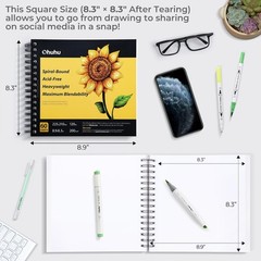 Ohuhu Marker Pads Art Sketchbook – 8.3 X 8.3 Portable Square Size -120 Lb/200