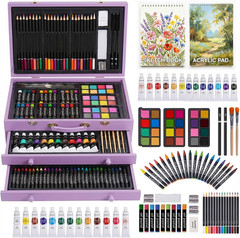 175 Piece Deluxe Art Set with 2 Drawing Pads, Acrylic Paints, Crayons, Colored P
