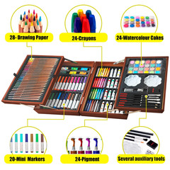 139 Pack Deluxe Portable Double Layers Wooden Coloring Drawing Kit with Sketch P
