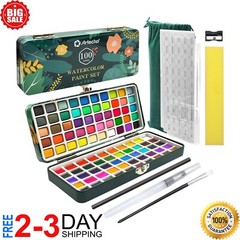 Watercolor Paint Set 100 Colors in Portable Box Travel Watercolor Set w Brushes