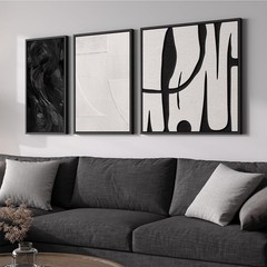 Framed Black and White Abstract Wall Art for Living Room, 3 Piece Canvas Prin…